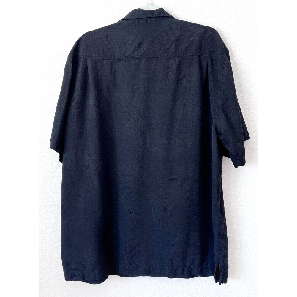 Tommy Bahama Mens XL 100% Silk Black Short Sleeve Shirt Button Floral Pocket - Picture 2 of 5